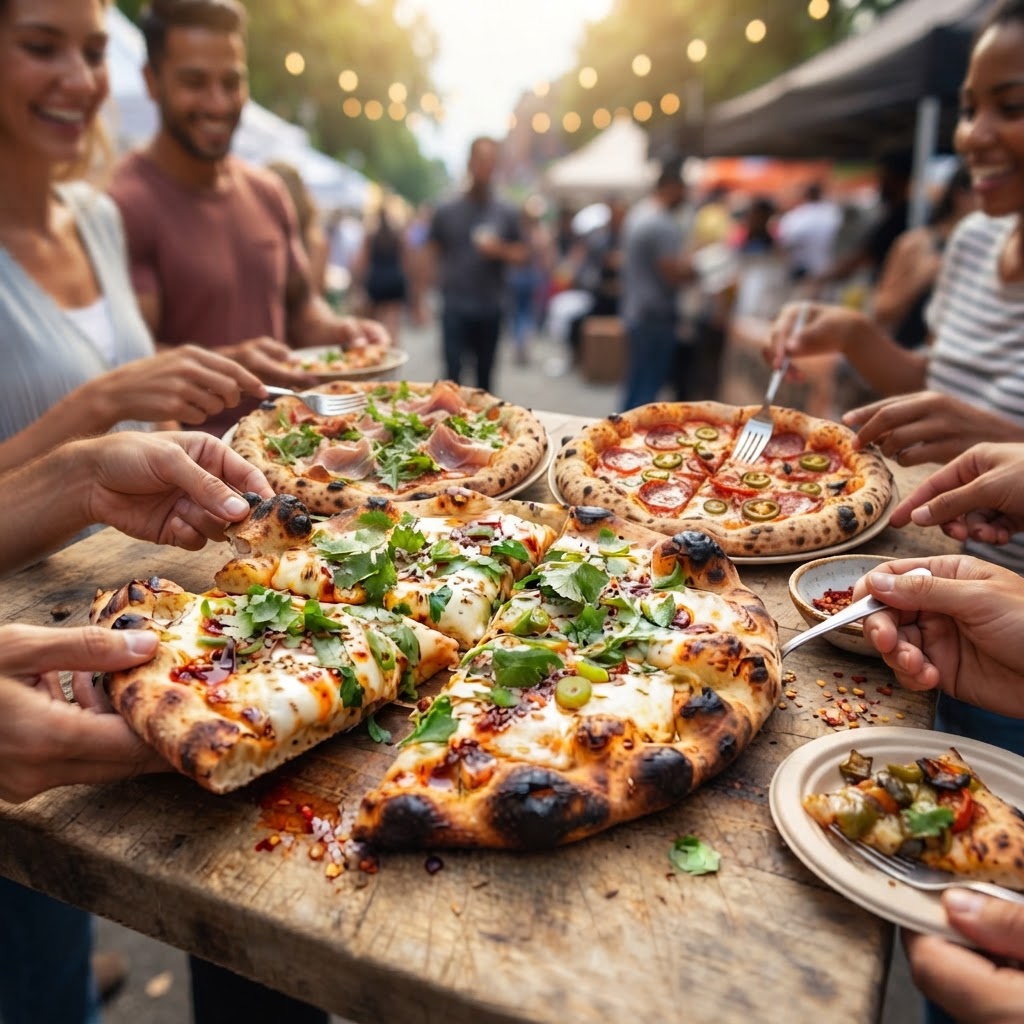 Pizzas partagées lors d'un événement